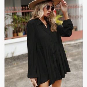 Umgee Black Boho Tiered Smock Blouse / Shirt Dress XXL